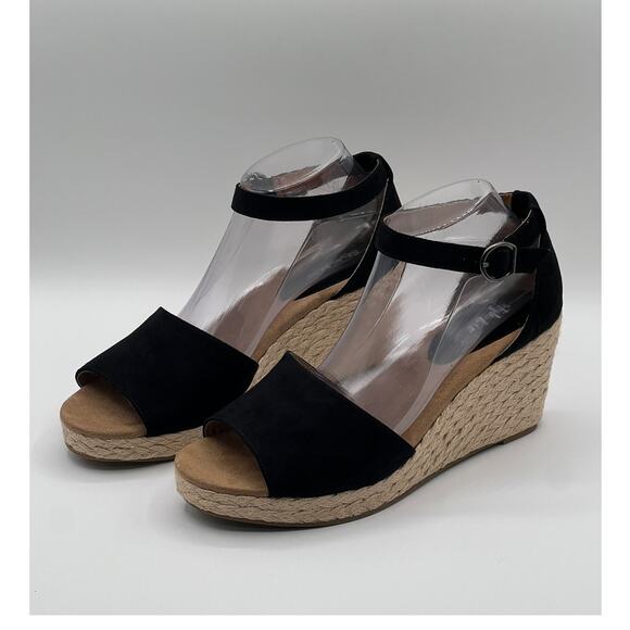 STYLE & CO WOMEN'S SELEENEY FAUX SUEDE WEDGE SANDALS BLACK 10W NEW - Picture 5 of 12